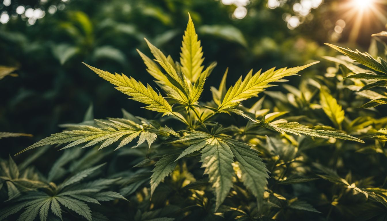 Hojas de marihuana marrón manchadas en un jardín próspero. Hojas de marihuana marrón manchadas en un jardín próspero.